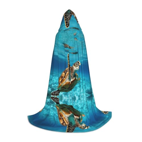 ZXMDZTSS Schwimmende Schildkröte mit Meeresaufdruck, Kapuzenumhang für Jugendliche, Halloween-Kostüm, wiederverwendbare Partykleidung, Größe S von ZXMDZTSS