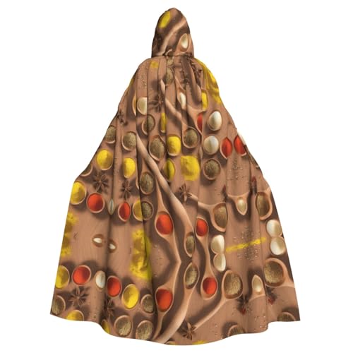 ZXMDZTSS Seasonings Print Patterns - Print Halloween Hooded Cloak Adults | Full Print Cape | Party Costume | Tie Closure Polyester von ZXMDZTSS