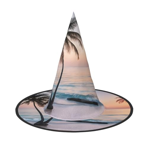 ZXMDZTSS Sonnenaufgang Tropische Palmeninsel – Druck Halloween Hut Erwachsene | Festival Wear | Hexenkostüm Zubehör | Oxford-Tuch 1 Stück von ZXMDZTSS