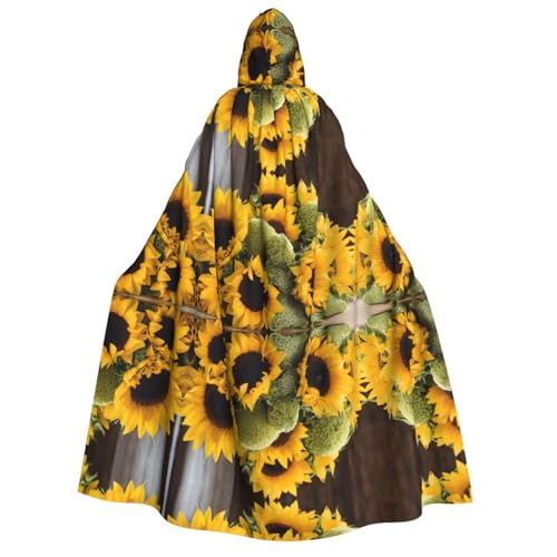 ZXMDZTSS Sonnenblumen-Aufdruck, Halloween-Kapuzenumhang für Erwachsene, vollständiger Druck, Nackenverschluss von ZXMDZTSS