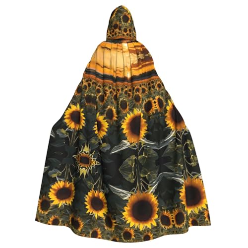 ZXMDZTSS Sonnenblumen-Druck, Halloween-Kapuzenumhang für Erwachsene, vollständiger Druck, Party-Kostüm, Bindeverschluss, Polyester von ZXMDZTSS