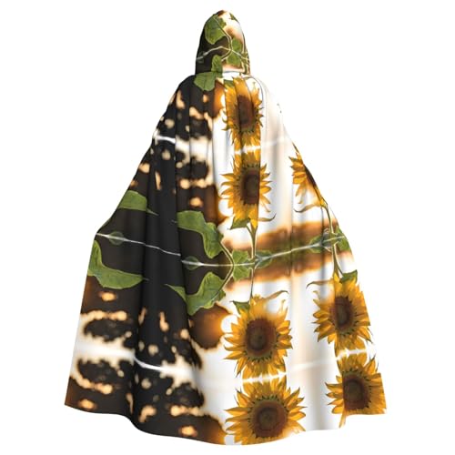 ZXMDZTSS Sonnenblumen-Umhang mit Sonnenblumen-Motiv, mit Kapuze, für Erwachsene, vollständiger Druck, Party-Kostüm, Bindeverschluss, Polyester von ZXMDZTSS