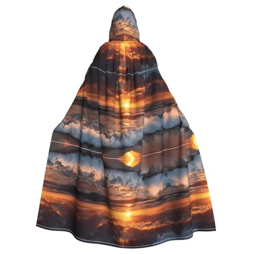 ZXMDZTSS Sonnenuntergang Strand – Druck Halloween Kapuzenumhang Erwachsene | Volldruck Umhang | Partykostüm | Bindeverschluss Polyester von ZXMDZTSS