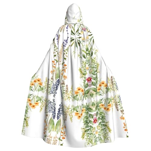 ZXMDZTSS Springtime Herb Garden – Halloween-Kapuzenumhang für Erwachsene, vollständiger Druck, Party-Kostüm, Bindeverschluss, Polyester von ZXMDZTSS