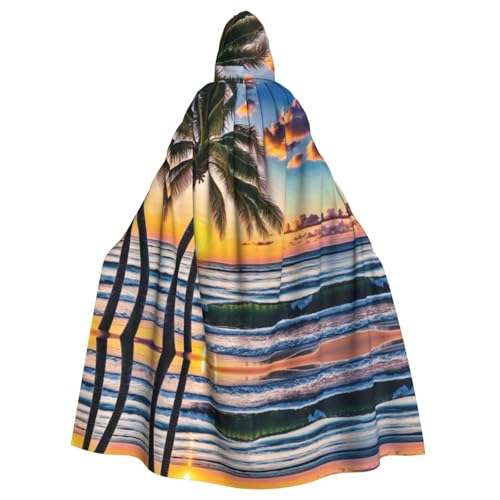 ZXMDZTSS Strandumhang mit Palmen und Sonnenuntergang, bedruckt, Halloween, Kapuzenumhang für Erwachsene, Volldruck, Partykostüm, Bindeverschluss, Polyester ZXMDZTSS Strandumhang mit Palmen und Sonnenuntergang, bedruckt, Halloween, Kapuzenumhang für Erwachsene, Volldruck, Partykostüm, Bindeverschluss, Polyester von ZXMDZTSS