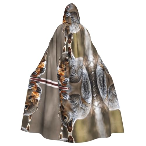 ZXMDZTSS Süßer Eichhörnchen-Druck, Halloween-Kapuzenumhang für Erwachsene, Volldruck, Party-Kostüm, Bindeverschluss, Polyester von ZXMDZTSS