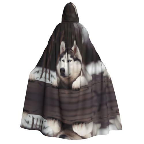 ZXMDZTSS Süßer Husky-Hund – Erwachsenen-Halloween-Kapuzenumhang | Volldruckumhang | Nackenverschluss von ZXMDZTSS