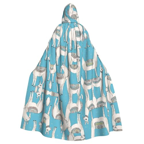 ZXMDZTSS Süßer Lama-Druck, Halloween-Kapuzenumhang für Erwachsene, vollständiger Druck, Party-Kostüm, Bindeverschluss, Polyester von ZXMDZTSS