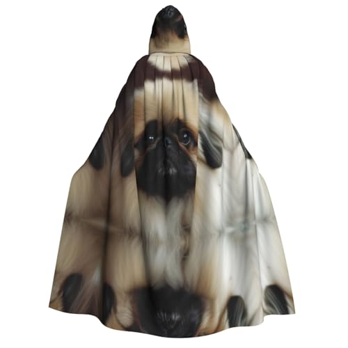 ZXMDZTSS Süßer Pekinese-Print Erwachsenen-Halloween-Kapuzenumhang | Volldruckumhang | Nackenverschluss von ZXMDZTSS