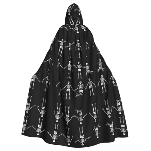 ZXMDZTSS Süßer Skelett-Umhang mit Kapuze für Erwachsene, Volldruck, Party-Kostüm, Bindeverschluss, Polyester von ZXMDZTSS