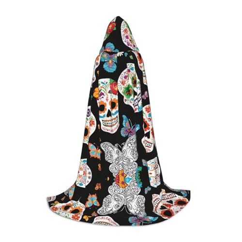 ZXMDZTSS Sugar Skulls Kapuzenumhang für Jugendliche, Halloween-Kostüm, wiederverwendbare Partykleidung, Größe S von ZXMDZTSS