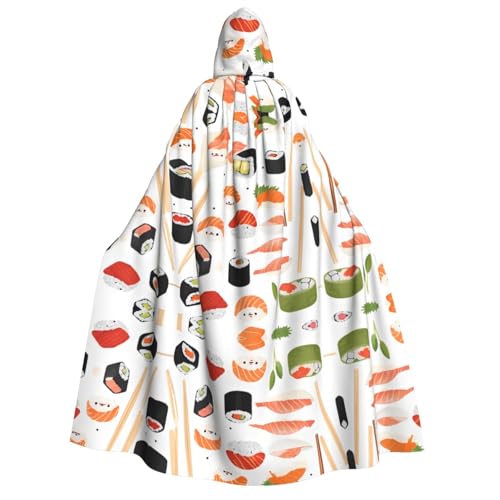 ZXMDZTSS Sushi-Lebensmittel-Muster – Druck für Erwachsene, Halloween-Kapuzenumhang | Volldruckumhang | Nackenverschluss von ZXMDZTSS