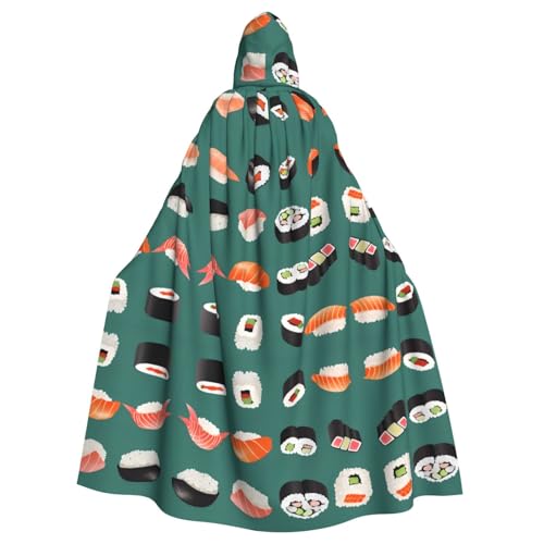 ZXMDZTSS Sushi – bedruckter Halloween-Kapuzenumhang für Erwachsene | Volldruckumhang | Party-Kostüm | Bindeverschluss aus Polyester von ZXMDZTSS