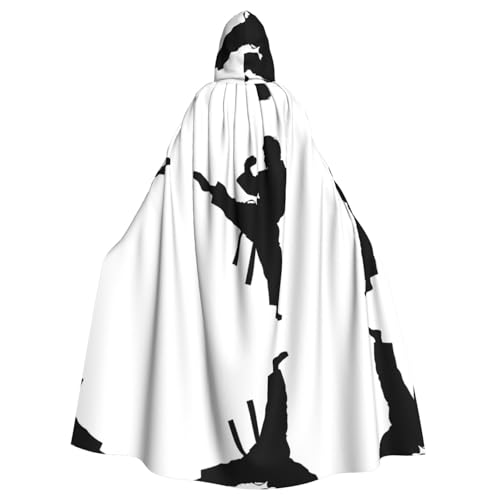 ZXMDZTSS Taekwondo Kampfsport-Druck, Halloween-Kapuzenumhang für Erwachsene, Volldruck, Party-Kostüm, Bindeverschluss, Polyester von ZXMDZTSS