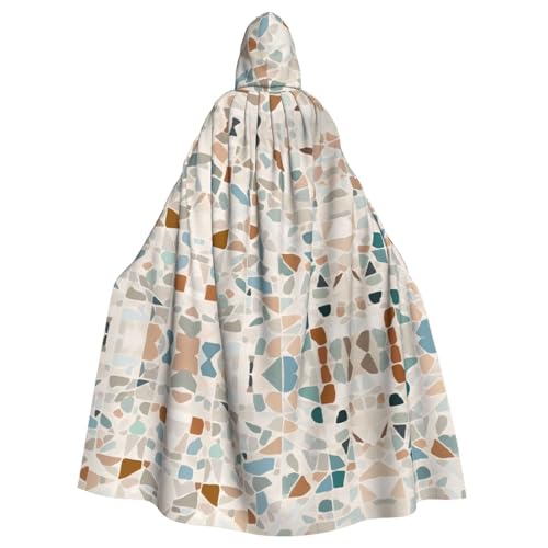 ZXMDZTSS Terrazzo Marmor-Pastell-Druck, Halloween-Kapuzenumhang für Erwachsene, Volldruck, Party-Kostüm, Bindeverschluss, Polyester von ZXMDZTSS