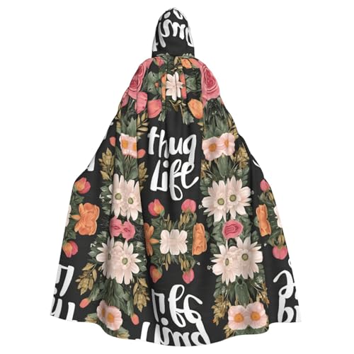ZXMDZTSS Thug Life Blumen-Druck, Halloween-Kapuzenumhang für Erwachsene, vollständiger Druck, Party-Kostüm, Bindeverschluss, Polyester von ZXMDZTSS