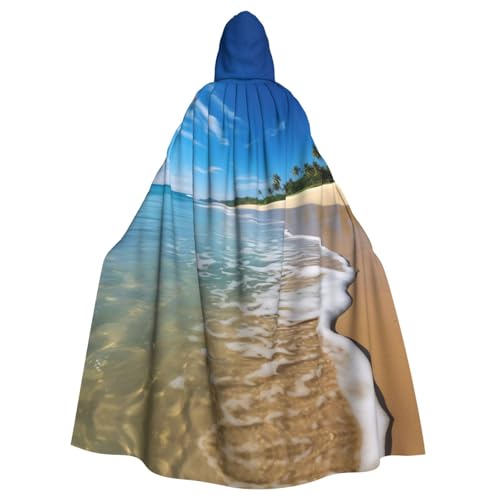 ZXMDZTSS Transparenter Strand-Aufdruck, Halloween-Kapuzenumhang für Erwachsene, vollständiger Druck, Party-Kostüm, Bindeverschluss, Polyester von ZXMDZTSS