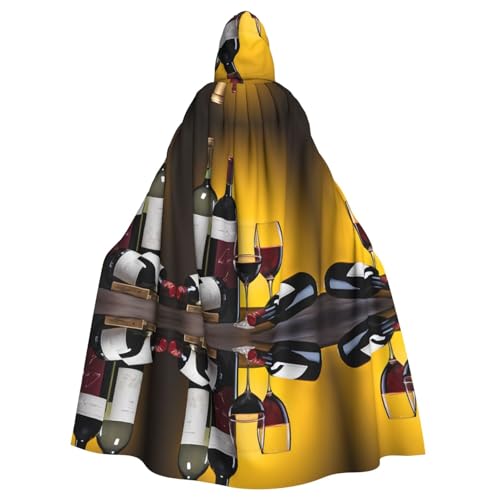 ZXMDZTSS Trauben Weinflaschen Getränk – Druck Halloween Kapuzenumhang Erwachsene | Volldruck Umhang | Party-Kostüm | Bindeverschluss Polyester von ZXMDZTSS
