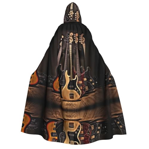 ZXMDZTSS Umhang mit Kapuze für Erwachsene, Gitarre, Bass, Musikinstrumente, bedruckt, Halloween-Kapuzenumhang, Nackenverschluss von ZXMDZTSS