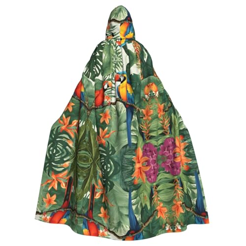 ZXMDZTSS Umhang mit Kapuze für Erwachsene, Motiv: Ara und Tukan, sitzender Regenwald, bedruckt, Partykostüm, Bindeverschluss, Polyester von ZXMDZTSS