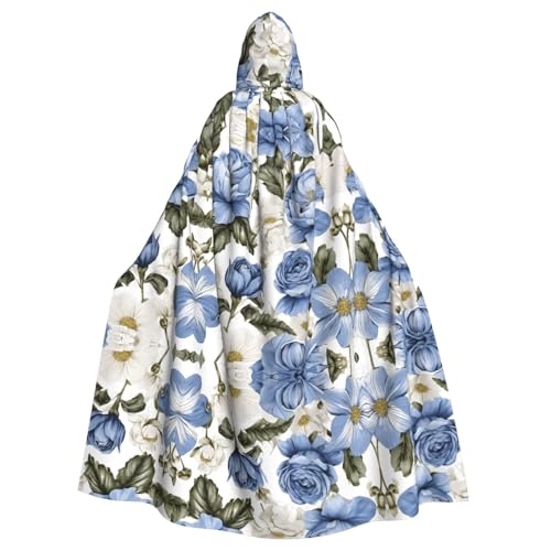 ZXMDZTSS Umhang mit bunten Blumen und Vögeln – Halloween-Kapuzenumhang für Erwachsene, vollständiger Druck, Party-Kostüm, Bindeverschluss, Polyester von ZXMDZTSS