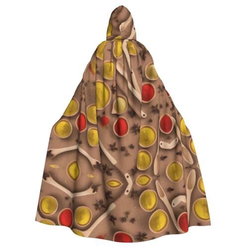 ZXMDZTSS Verschiedene Gewürz-Druckmuster – Druck Halloween Kapuzenumhang Erwachsene | Volldruck Umhang | Party-Kostüm | Bindeverschluss Polyester von ZXMDZTSS