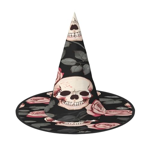 ZXMDZTSS Violetter Rosen-Totenkopf-Druck, Halloween-Hut für Erwachsene, Festivalkleidung, Hexenkostüm-Zubehör, Oxford-Stoff, 1 Stück von ZXMDZTSS