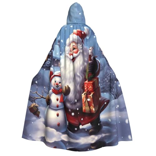 ZXMDZTSS Weihnachtlicher Weihnachtsmann-Schneemann-Druck, Erwachsenen-Halloween-Kapuzenumhang | Volldruckumhang | Nackenverschluss von ZXMDZTSS