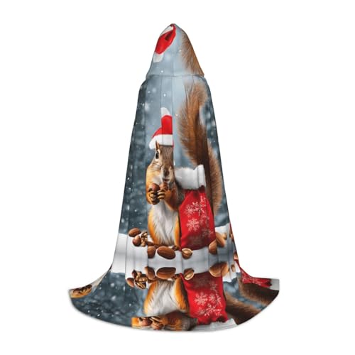 ZXMDZTSS Weihnachtliches Eichhörnchen-Aufdruck, Kapuzenumhang für Jugendliche, Halloween-Kostüm, wiederverwendbare Partykleidung, Größe L von ZXMDZTSS