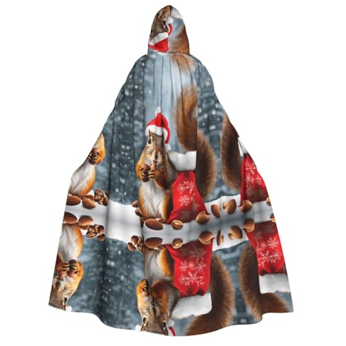 ZXMDZTSS Weihnachtliches Eichhörnchen-Motiv, Erwachsenen-Umhang mit Kapuze, Umhang mit Volldruck, Nackenverschluss von ZXMDZTSS