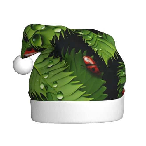 ZXMDZTSS Weihnachtsmütze mit Blättern und Marienkäfern – Druck für Erwachsene, Plüsch, gemütlich, festlich, Weihnachtsmann-Kopfbedeckung, Pom-Pom für Weihnachten, Partys, Feiertage. ZXMDZTSS Weihnachtsmütze mit Blättern und Marienkäfern – Druck für Erwachsene, Plüsch, gemütlich, festlich, Weihnachtsmann-Kopfbedeckung, Pom-Pom für Weihnachten, Partys, Feiertage. von ZXMDZTSS