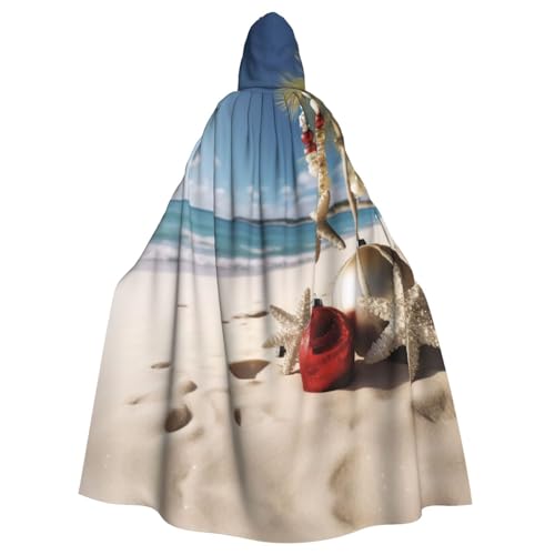 ZXMDZTSS Weihnachtsstrand – Druck Halloween Kapuzenumhang Erwachsene | Volldruck Umhang | Partykostüm | Bindeverschluss Polyester von ZXMDZTSS