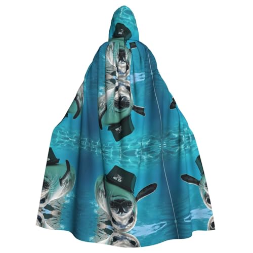ZXMDZTSS Westindischer Seekuh-Druck, Halloween-Kapuzenumhang für Erwachsene, Volldruck, Party-Kostüm, Bindeverschluss, Polyester von ZXMDZTSS