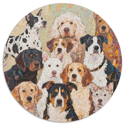 Alle Hunde 1000 Teile Rundes Puzzle Kreatives Hund Geschenk Unmögliches Spiel Für Erwachsene Und Kinder 1000pcs (67.5x67.5cm) von ZXOAWQX