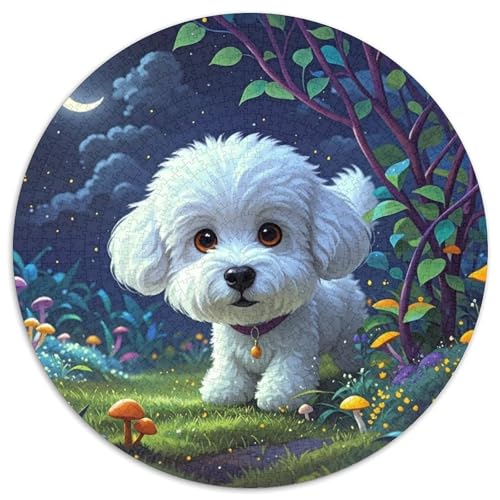 Bichon Frise 1000 Teile Rundes Puzzle Stressabbau Hund Geschenk Anspruchsvoll Für Erwachsene Und Kinder 1000pcs (67.5x67.5cm) von ZXOAWQX