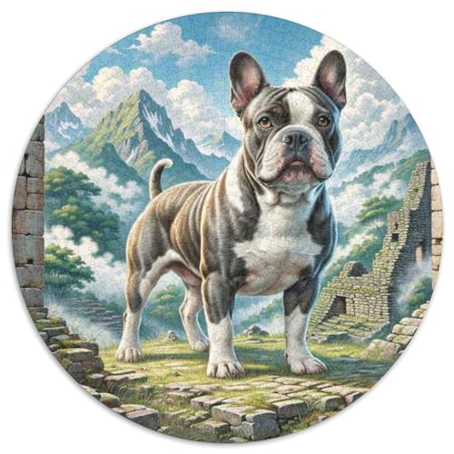 BullHund Terrier 1000 Teile Rundes Puzzle Kreatives Hund Jigsaw Geschenk Puzzlespiele Für Erwachsene Und Kinder 1000pcs (67.5x67.5cm) von ZXOAWQX