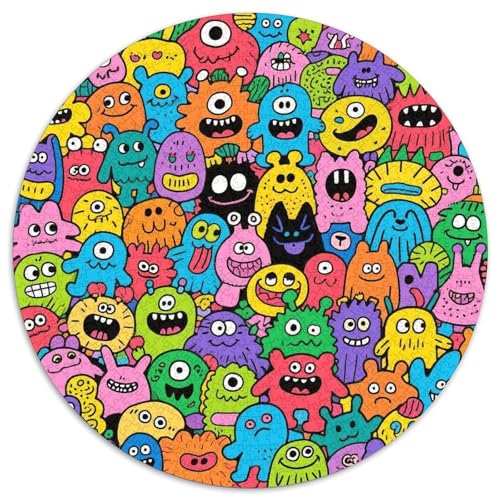 Bunte kleine Monster 1000 Teile Rundes Puzzle Kreatives interessant Geschenk Puzzlespiele Für Erwachsene Und Kinder 1000pcs (67.5x67.5cm) von ZXOAWQX