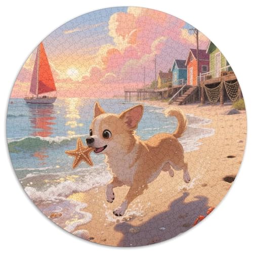 Chihuahua 1000 Teile Rundes Puzzle Stressabbau Hund Jigsaw Geschenk Unmögliches Spiel Für Die Ganze Familie 1000pcs (67.5x67.5cm) von ZXOAWQX