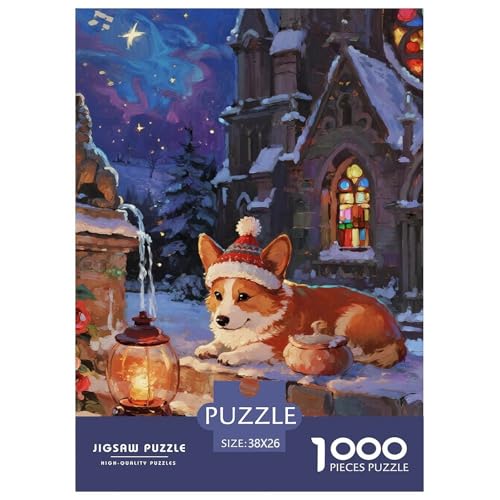 Corgi 1000 Teile Puzzles Christmas for Haustier Hunds Classic Lernspiel Herausforderung Spielzeug Für Erwachsene Und Kinder Ab 12 Jahren Tolle Geschenkidee 38x26cm/1000pcs von ZXOAWQX