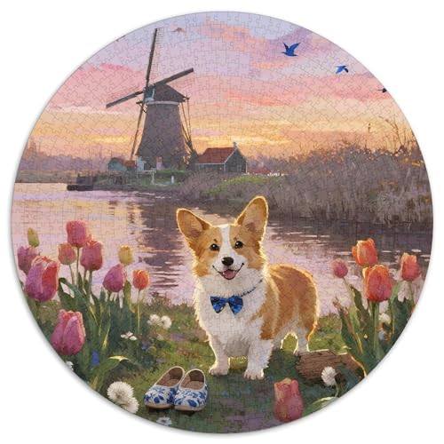 Corgi 1000 Teile Rundes Puzzle Stressabbau Haustier Hund Geschenk Unmögliches Spiel Für Erwachsene Und Kinder 1000pcs (67.5x67.5cm) von ZXOAWQX