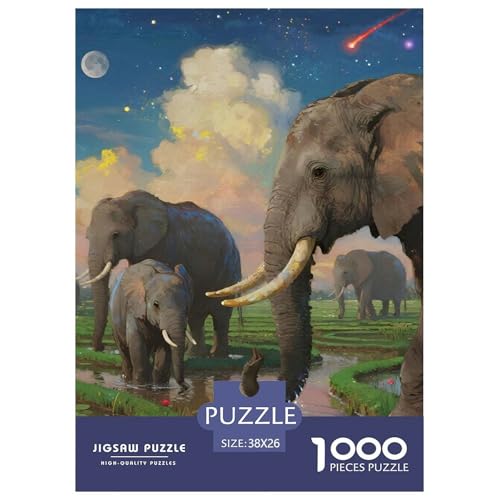 Elefanten 1000 Teile Puzzles Tier Puzzlespiele Lernspiel Herausforderung Spielzeug Für Erwachsene Tolle Geschenkidee 38x26cm/1000pcs von ZXOAWQX
