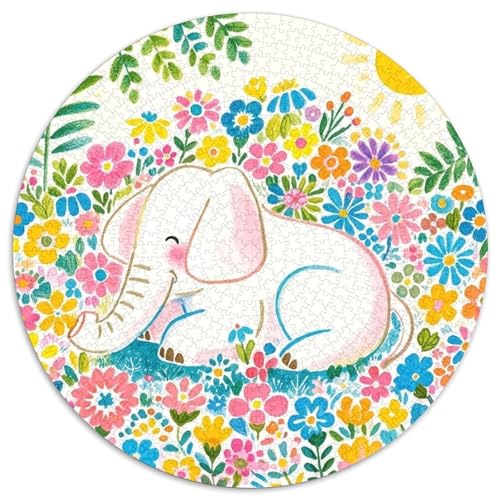 Elefanten 1000 Teile Rundes Puzzle Stressabbau Tier Geschenk Unmögliches Spiel Für Erwachsene Und Kinder 1000pcs (67.5x67.5cm) von ZXOAWQX