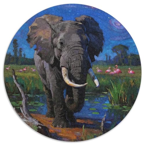 Elefanten 1000 Teile Rundes Puzzle Stressabbau Tier Geschenk Unmögliches Spiel Für Erwachsene Und Kinder 1000pcs (67.5x67.5cm) von ZXOAWQX
