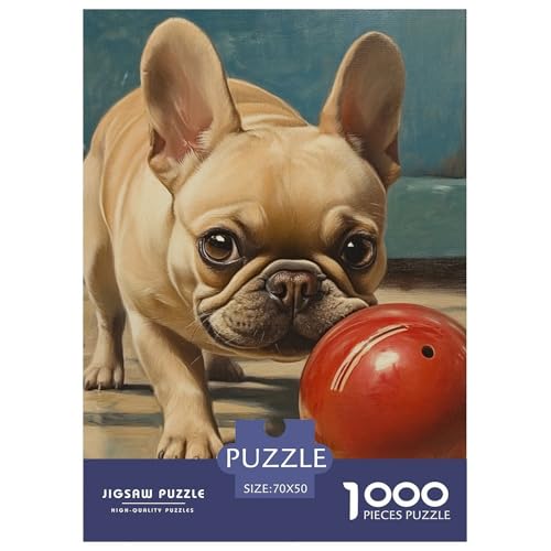 Französischer Bullhund 1000 Teile Puzzles Puzzlespiele Klassisches Lernspiel Für Erwachsene Tolle Geschenkidee 70x50cm/1000pcs von ZXOAWQX