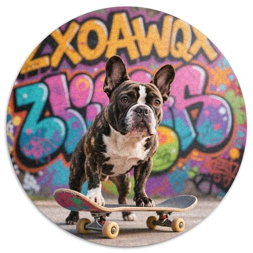 Französischer Bullhund 1000 Teile Rundes Puzzle Kreatives Hund Geschenk Unmögliches Spiel Für Erwachsene Und Kinder 1000pcs (67.5x67.5cm) von ZXOAWQX