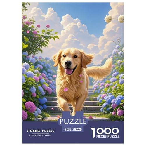 Goldener Retriever 1000 Teile Puzzles Hund Dekoration Lernspiel Herausforderung Spielzeug Für Die Ganze Familie Tolle Geschenkidee 38x26cm/1000pcs von ZXOAWQX