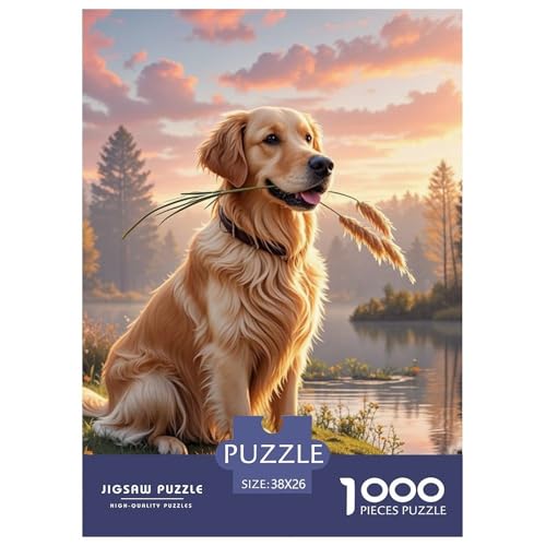 Goldener Retriever 1000 Teile Puzzles Hund Dekoration Lernspiel Herausforderung Spielzeug Für Erwachsene Tolle Geschenkidee 38x26cm/1000pcs von ZXOAWQX