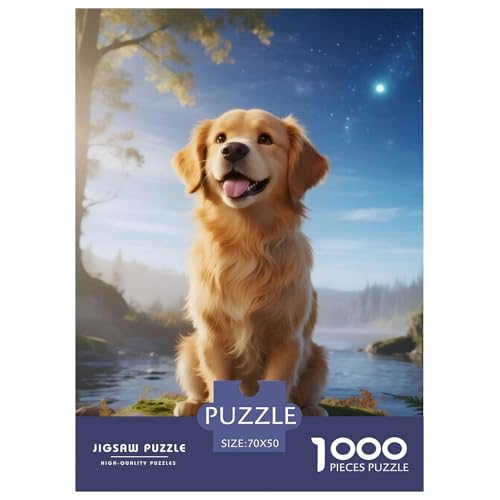 Goldener Retriever 1000 Teile Puzzles Süß Pets Classic Lernspiel Herausforderung Spielzeug Für Erwachsene Und Kinder Ab 12 Jahren Tolle Geschenkidee 70x50cm/1000pcs von ZXOAWQX