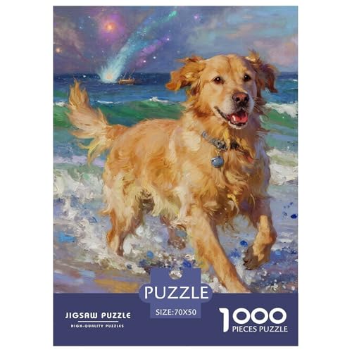 Goldener Retriever 1000 Teile Puzzles niedlich Haustierhund Dekoration Lernspiel Herausforderung Spielzeug Für Die Ganze Familie Tolle Geschenkidee 70x50cm/1000pcs von ZXOAWQX