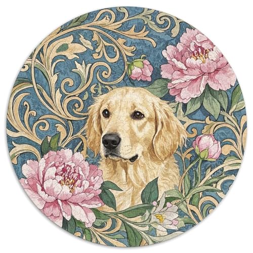 Goldener Retriever 1000 Teile Rundes Puzzle Stressabbau Hund Jigsaw Geschenk Unmögliches Spiel Für Erwachsene Und Kinder 1000pcs (67.5x67.5cm) von ZXOAWQX